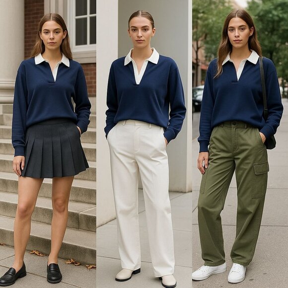 Good American Women’s Rugby Top Navy M Preppy, Quiet Luxury, Streetwear Layers - Picture 1 of 12